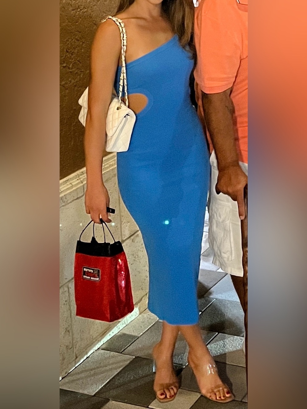 emory park One-Shoulder Cutout Midi Dress in Bright Blue